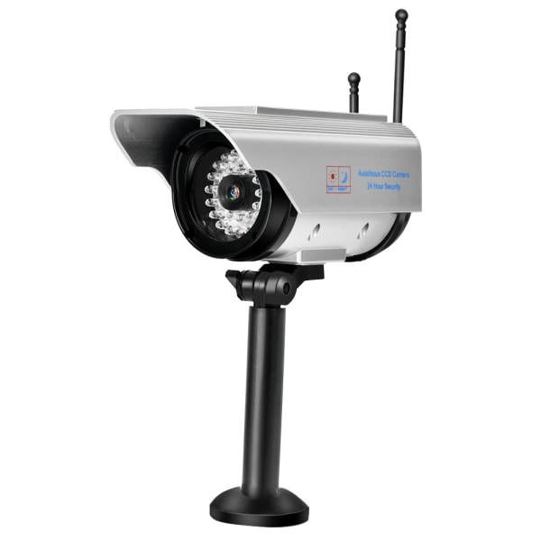 Power LED Fake Camera Utomhussäkerhetsövervakning Silver Dummykamera //+