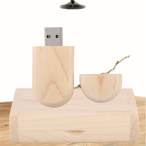 Oval Maple Wooden Shell USB 3.0 Flash Memory Drive Lagringspinne Med Box U Disk 8GB++