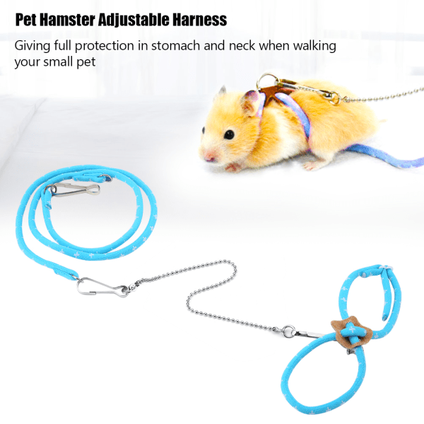 TIMH Pet Hamster Justerbar Sele Lille Rotte Mus Træningssnor med Finder Bell (Blå)