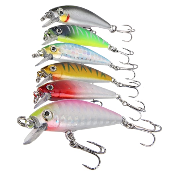 6 kpl Kalastusviehe Hard Bait Bass Crankbait 3D Kalastussilmät Minnow-vieheet diskanttikoukulla