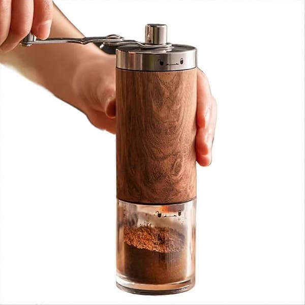 Bærbar manuel kaffekværn med keramisk kværn - Træ og stål