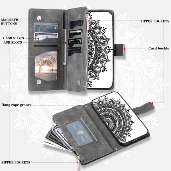 Kompatibel med Samsung Galaxy S26 5G Case Leather with Multiple Card Slots Grå