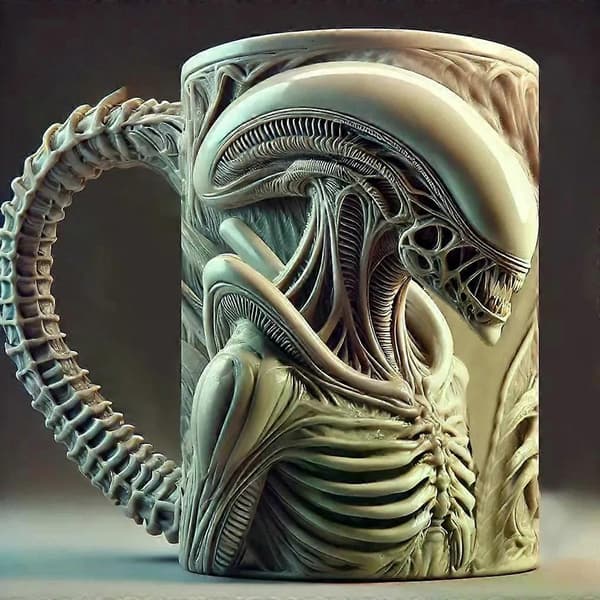 Xenomorph-krus formet krus termisk overførsel flad 3D-effekt kaffekop 500ml