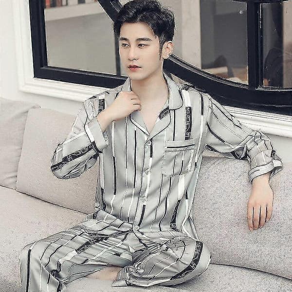 Silkepyjamas Herre Sateng Nattøy XXL-E