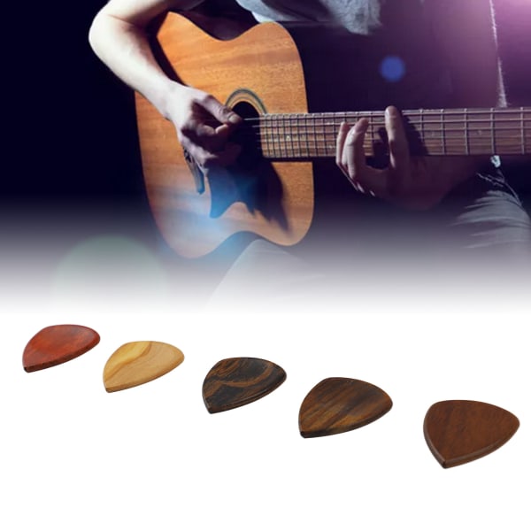 TIMH Wood Guitar Pick Box Sileän ulkonäön herkkä, kevyt kannettava pick- case , jossa on 5 kpl kitarapoimia
