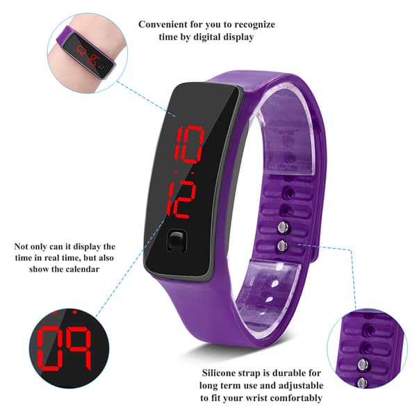 LED-klocka Sport Silikonrem Digital 12-timmars urtavla Elektronisk display Armbandsur