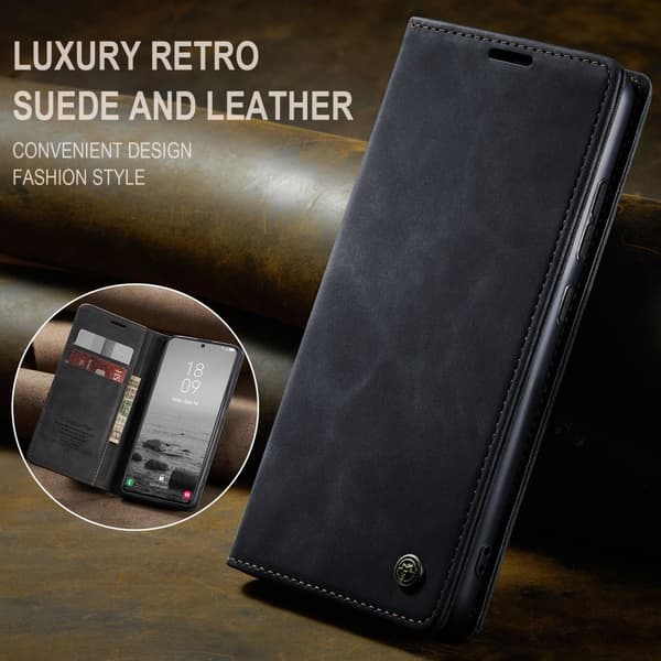 CASEME Kompatibel med Galaxy S24 Plus Flip Retro Læder Sort 91