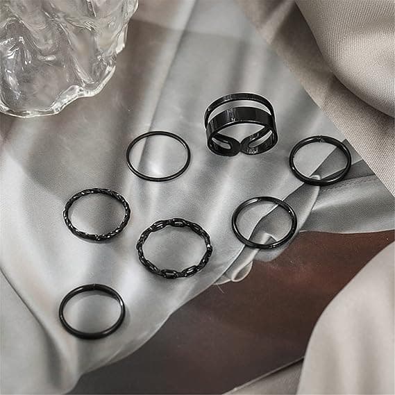 Sort kvindering sæt Knuckle Girls Snake Chain Stabelbar Ring Vi