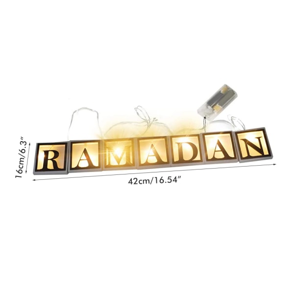 Ramadan LED String Lys Dekoration Træ Hule Bogstaver Pendel til Ramadan Eid Mubarak Home Decor