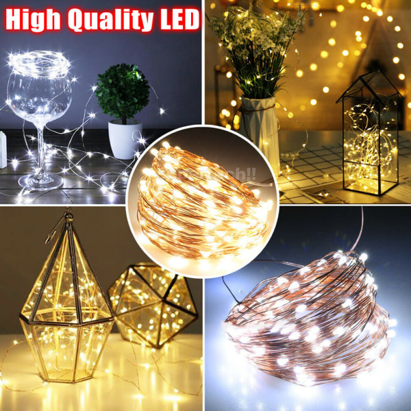 10M LED Fairy String Lights Batteridrevet kobbertrådlampe Vanntett juledekor/