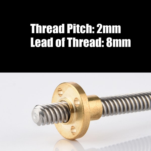 TIMH T8 8 mm trapesformet rustfritt stål gjenget stang blyskrue & amp; Messingmutter for 3D-skriver 100mm