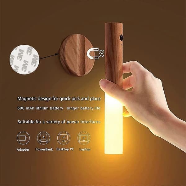 USB Rechargeable Wall Lamp, Motion Sensor Night Light Portable Detachable Magnetic Wireless Automatic Battery Lamp Brown