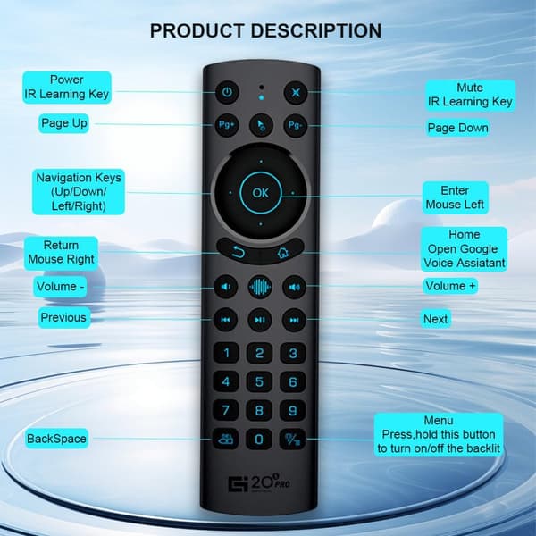 Universal Bluetooth Air Mouse Fjärrkontroll, Förbättrad för Android TV Box, Smart TV, Mini PC (G20S Pro) - 2.4G USB 5.0 IR Belyst