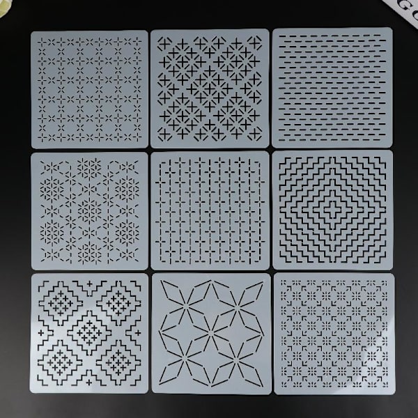 【BEMS】9/32 pcs Sashiko Embroidery Stencil DIY Geometric Patchwork Ste 9Pcs
