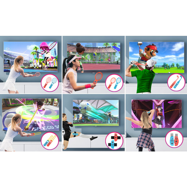 Switch Sports Accessories Set 2023 för Nintendo Switch Sportspel 20-i-1: Golfklubbor, tennisracketar, svärdsgrepp, handledsremmar och benremmar 20 piece set