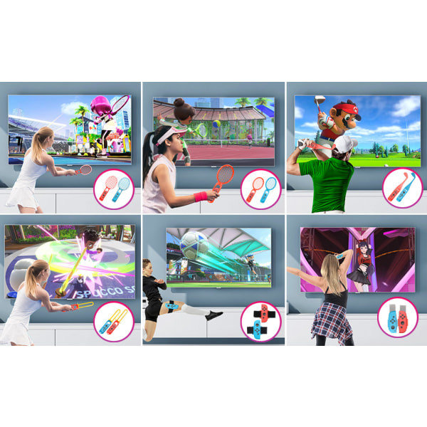 Switch Sports Accessories Set 2023 til Nintendo Switch Sportsspil 20-i-1: Golfkøller, tennisketchere, sværdgreb, håndledsstropper og benstropper 20 piece set