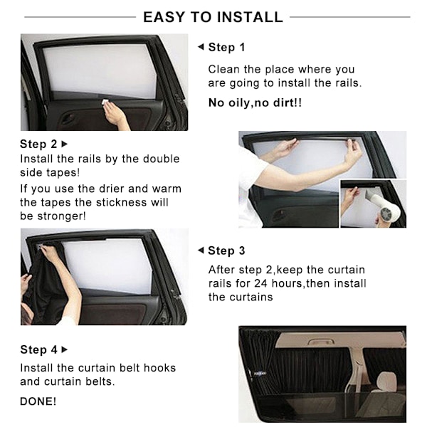 2 x 50 cm Auton Auringonsuojaksi Ikkunaverho Säädettävä SunShade Drape Visor Valance Verho Musta