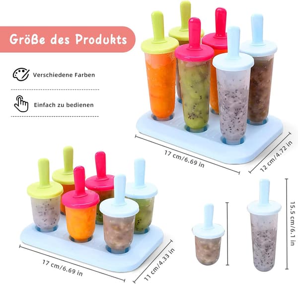 Sæt med 12 ispindeforme med plastikpinde, BPA-fri, små og store ispindeforme