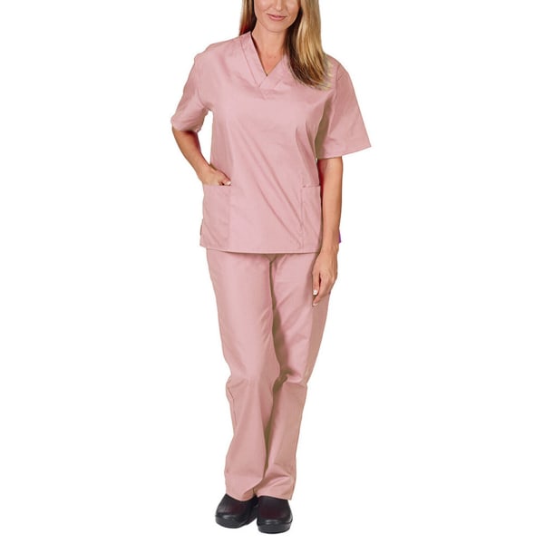 Kvinders medicinske uniformssæt Pink V-hals Sommer Blød Tynd Hurtigtørrende Medical Scrubs Topbukser til kvinder Sygeplejerske Arbejdstøj M