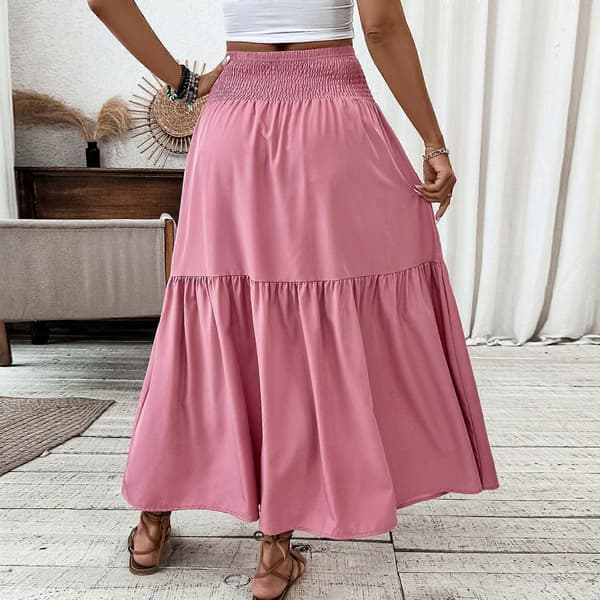 【BEMS】Lång klänning, hippie bohemisk elastisk midjekjol Svart L Black L