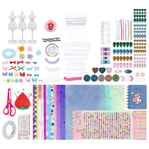200+ STK Fashion Design Kit til piger Kreativitet DIY Kunst & Crafts Kit til børn med 4 mannequiner, modedesigner skitsebog, sysæt til piger-B B