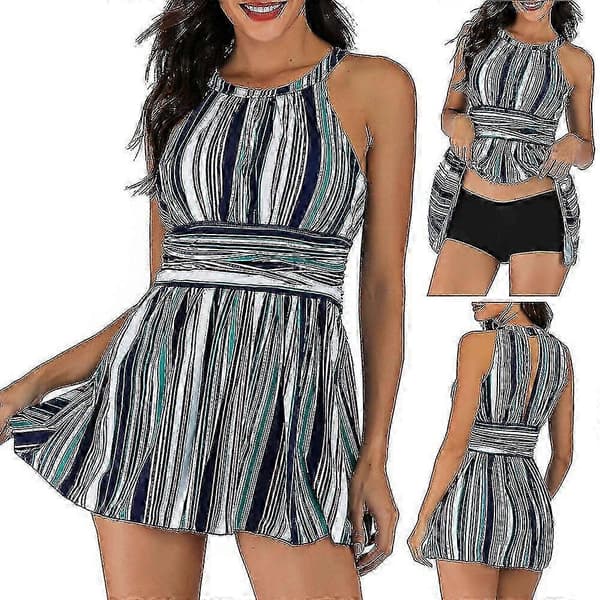 2025 Dame Todelt Push Up Badedrakt Bikini Tankini Sett Badetøy Blue L