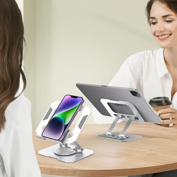 360° Sølv Tablet Stand, Sammenklappelig Desktop Tablet Tilbehør til Tablets/PS/Mobiltelefoner