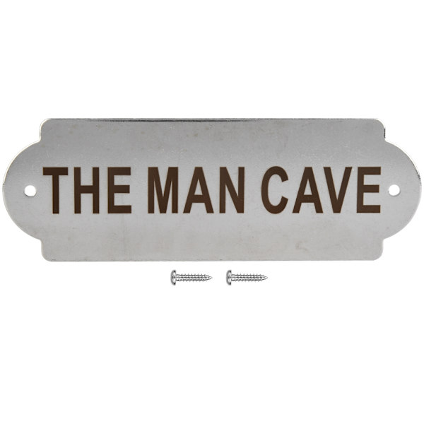 Rustfrit Stål Hækkepost Havehus Hjem Dør Port Toilet Advarselsskilte med Monteringsskruer THE MAN CAVE
