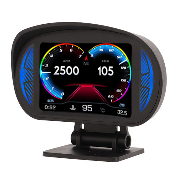 Bil HUD Display OBD2 GPS-läge med lutningsmätare Kompass Hastighet RPM-varningsfunktion Universal för bilar