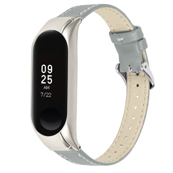 Xiaomi Mi Band 7 Klockarmband i Kohud i Äkta Läder med Silverfodral - Grå Silver grey silver