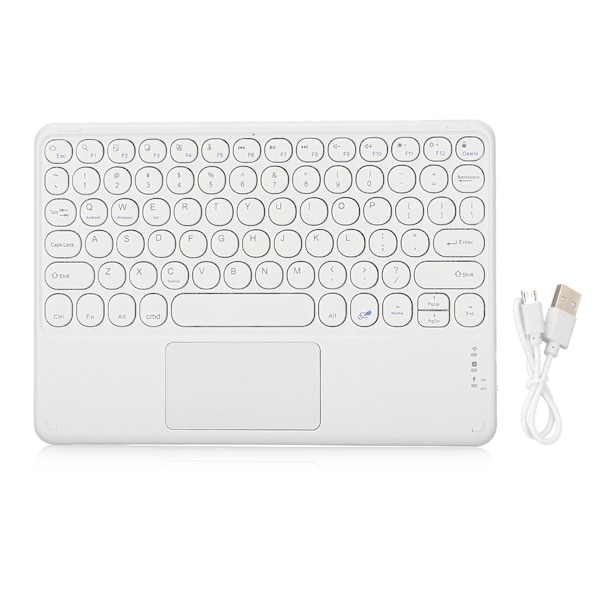 Trådløst Bluetooth-tastatur med runde tastlokk, ergonomisk design, smart berøring, ultratynn, hvit, 10 tommer