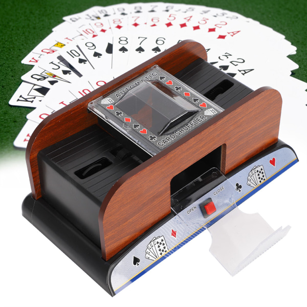 TIMH Wood Card Shuffler Automatisk batteridriven spelkortshufflermaskin för 2-deckars poker