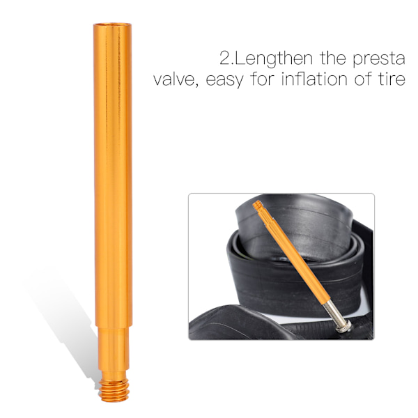 2 kpl 60 mm pyörän Presta-venttiilin jatkeet sisärenkaiden venttiileille (kulta)
