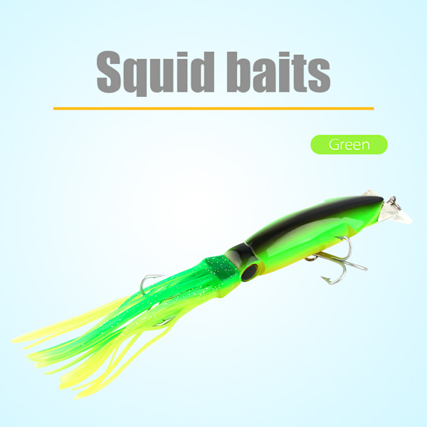 24cm/40g Fiskeagn Squid Agner Fiskebete Crankbait Fiskeutstyr Jig Treble Hook Grønn