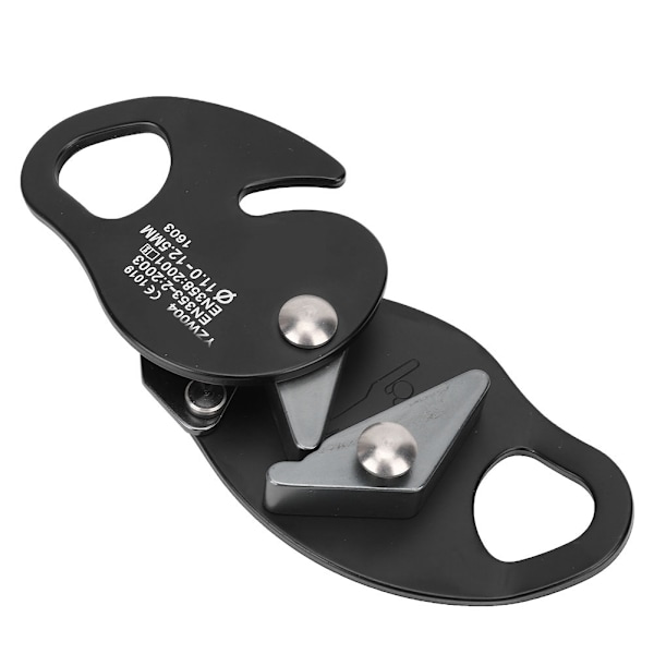 Självbromsande Stop Descender Clamp Grab Räddningsring Klättringsutrustning för 11-12,5 mm Rep (svart)