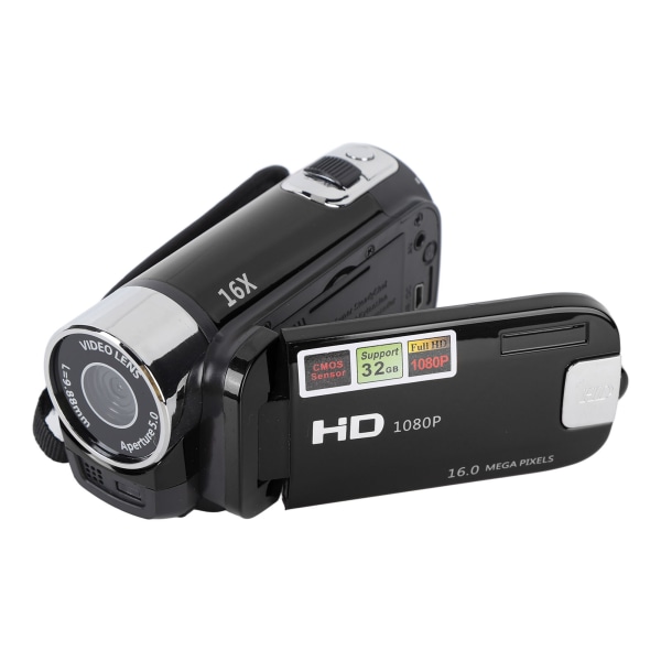 1080P 16MP DV-kamera 2,7 tuuman TFT-käännettävä näyttö 16x digitaalinen zoom-videokamera USB kaapelilla musta
