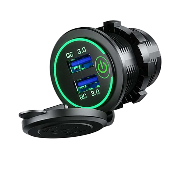 Billadapter USB Multi Port QC3.0 Hurtigopladning Cigartænder Adapter til RV Skibe Motorcykler Grønt Lys