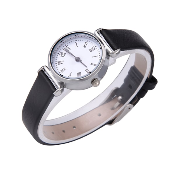 Exklusiv Liten Enkel Mode Kvinna Klocka Retro Läder Mini Armbandsur (Svart)