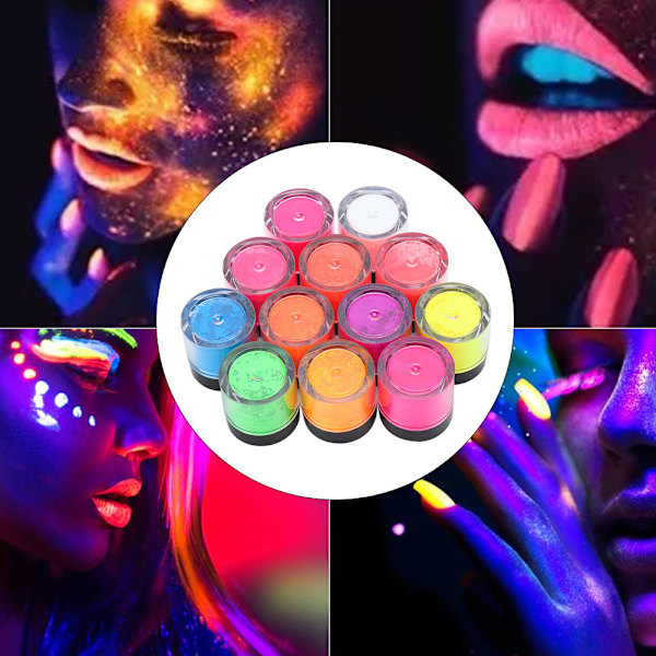 12 Farver Negle Fosforpulver Halloween Neglekunst DIY Fluorescerende Pulver Manicure Værktøj 12 Farver