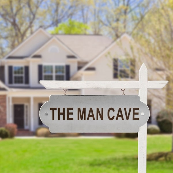 Rustfrit Stål Hækkepost Havehus Hjem Dør Port Toilet Advarselsskilte med Monteringsskruer THE MAN CAVE