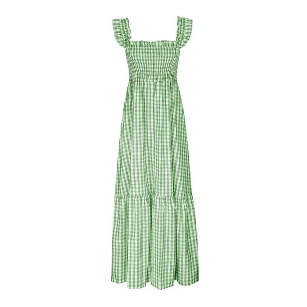 【BEMS】Kvinders Retro Ternet Plisseret Stroppe Flæse Maxi Kjole Rød M Red M