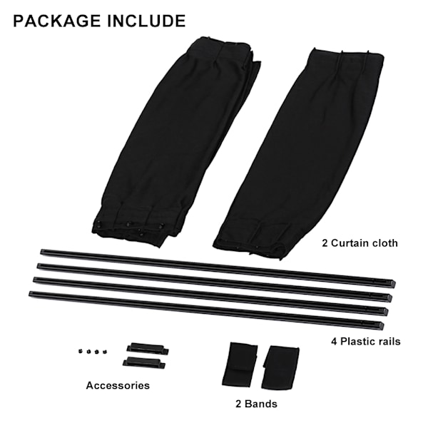 2 x 50 cm Auton Auringonsuojaksi Ikkunaverho Säädettävä SunShade Drape Visor Valance Verho Musta