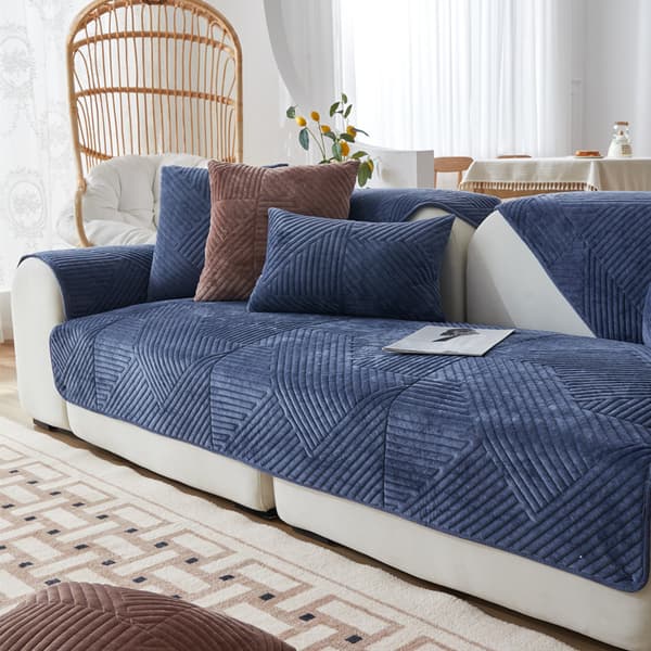 Sofföverdrag Hörnsoffa L-formad Soffskydd Halkfritt Överdrag L-formad Soffskydd Sammetsskydd Sofföverdrag Soffa Blå Blue[BEMS] Blue 90*180cm