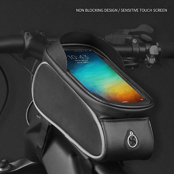 Cykelrammepose Vandafvisende Cykeltaske Touchscreen Taske med Hovedtelefonhul til Smartphone under 6,5 tommer
