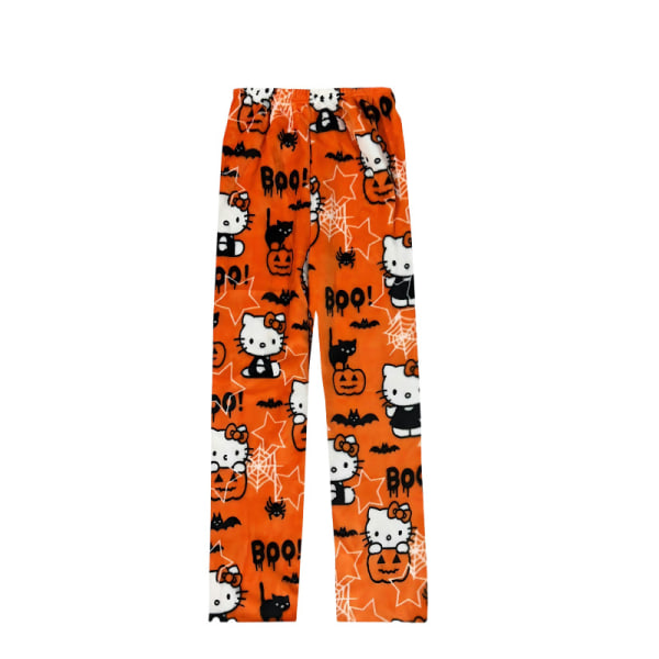 Cartoon HelloKitty Flanell Pyjamas Mjuk vadderad varma pyjamas för kvinnor 2XL Pumpkin KT cat