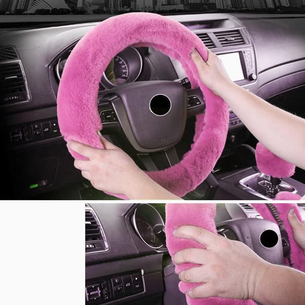 st vintervarma plyschrattskydd, 38 cm fluffigt rattskydd, handbromsskydd, växelspaksskydd, bildekoration, rosa