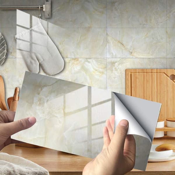 【BEMS】30x15cm (Beige, 16 stk) - Rektangulære dekorative selvklebende fliser