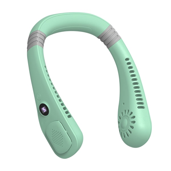 Bærbar nakke vifte håndfri bladløs vifte USB oppladbar stille sammenleggbar bærbar personlig vifte med 5 hastighets digital display lys grønn+