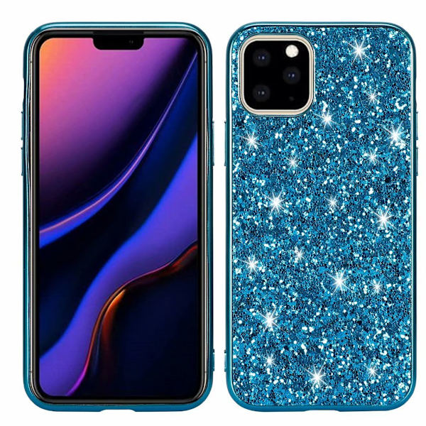 【BEMS】Case Compatible with iPhone 13 Blue Glitter Sticker Electroplating Full Anti-fall Outer