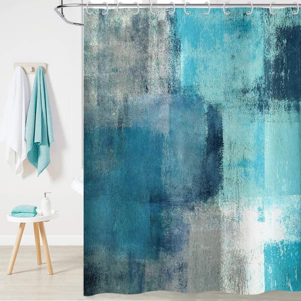 Turquoise Shower Curtain 180x180, Abstract Teal Modern Contemporary Artwork